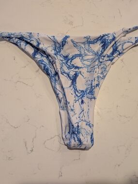 Zaful White and Blue Marble Bikini Bottom